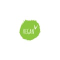 Vegan icon design. Green vegan friendly symbol. Vegan food sign with leaves in heart shape design. Vector illustration on ink spot Royalty Free Stock Photo