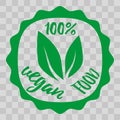 Vegan icon. Natural organic label. Sign of vegetarian eco food. Green leaves icon on transparent background. Healthy bio product Royalty Free Stock Photo