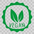 Vegan icon. Natural organic label. Sign of vegetarian eco food. Green leaves icon on transparent background. Healthy bio product Royalty Free Stock Photo