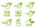 Vegan icon set. Bio, Ecology, Organic logos and badges, label, tag. Green leaf on white background. Vector illustration Royalty Free Stock Photo