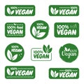 Vegan icon set. Bio, Ecology, Organic logos and badges, label, tag. Green leaf on white background. Vector illustration Royalty Free Stock Photo