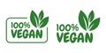 Vegan icon set logos and badges, label, tag. Green leaf on white background. Vector illustration Royalty Free Stock Photo