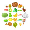 Vegan icons set, cartoon style