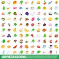 100 vegan icons set, isometric 3d style