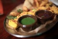 Vegan indian food with sauces Royalty Free Stock Photo