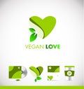 Vegan leaf green heart love logo icon design