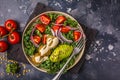 Vegan lentil meatballs salad with kale, avocado, tomato and tahini dressing. Royalty Free Stock Photo