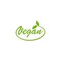 Vegan lettering with leaf. Vegetarian stamp sticker print Royalty Free Stock Photo