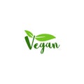 Vegan lettering with leaf. Vegetarian stamp sticker print Royalty Free Stock Photo