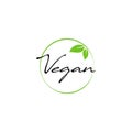 Vegan lettering with leaf. Vegetarian stamp sticker print Royalty Free Stock Photo