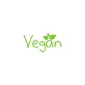 Vegan lettering with leaf. Vegetarian stamp sticker print Royalty Free Stock Photo