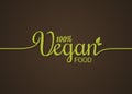 Vegan lettering logo. Green food line concept on ground background