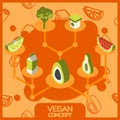 Vegan life color concept isometric icons set