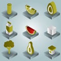 Vegan life color gradient isometric icons set Royalty Free Stock Photo