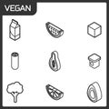 Vegan life outline isometric icons set