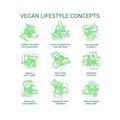 Vegan lifestyle green concept icons set