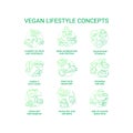 Vegan lifestyle green gradient concept icons set
