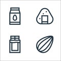 Vegan line icons. linear set. quality vector line set such as almond, chocolate bar, onigiri