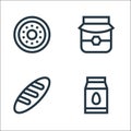 Vegan line icons. linear set. quality vector line set such as almond milk, bread, honey