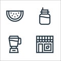 Vegan line icons. linear set. quality vector line set such as vegan store, mixer, smoothie