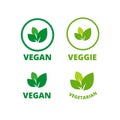 Vegan logo green leaf label template for veggie or vegetarian food package design. Isolated green leaf icon for vegetarian bio Royalty Free Stock Photo