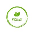 Vegan logo green leaf label template for veggie or vegetarian food package design. Isolated green leaf icon for vegetarian bio