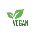 Vegan logo with green leaves for organic Vegetarian friendly diet