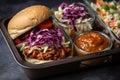 Vegan Lunch Box With Jackfruit Bbq Sliders And Coleslaw. Generative AI