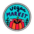 Vegan market hand drawn vector illustration in cartoon doodle stye smiling expressive pepper