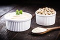 Vegan mayonnaise, made with chickpea water, called aquafaba, organic and healthy food