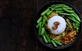 Vegan meal for lunch time, vegetarian rice dish with boiled vegetables, simple meal, non meat diet good for health Royalty Free Stock Photo