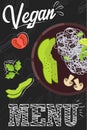 Vegan menu concept. Vegan food with ingredients in flat style Royalty Free Stock Photo