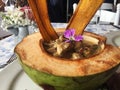 Vegan Mushroom and Coconut Dish Served in Coconut Shell