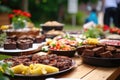 vegan and non-vegan food corners at a bbq party Royalty Free Stock Photo