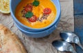 Vegan orange vegetable soup carrots, sweet potatoes, pumpkin