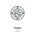 Vegan outline vector icon. Thin line black vegan icon, flat vector simple element illustration from editable food concept isolated Royalty Free Stock Photo