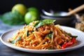 Vegan Pad Thai On A White Round Plate. Generative AI