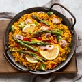 Vegan Paella on gray background Royalty Free Stock Photo