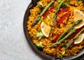 Vegan Paella on gray background Royalty Free Stock Photo