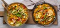 Vegan Paella on gray background Royalty Free Stock Photo