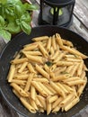 Vegan pasta penne with Basil Royalty Free Stock Photo