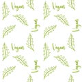 Vegan pattern vegetables green arugula and lettering Vegan. For packaging, on white backgrounds.