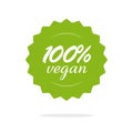 Vegan 100 percent food label or badge vector icon, 100 healthy seal or rosette stamp green symbol isolated Royalty Free Stock Photo