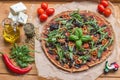 Vegan pizza marinara with spelt dough top view Royalty Free Stock Photo