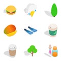 Vegan place icons set, isometric style