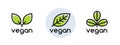 Vegan plant icon logo. Vegetarian plant symbol nature badge bio product eco label icon