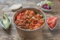 Vegan poke bowl, with mixed and natural ingredients