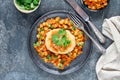 Vegan potato cake and chickpea curry