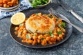 Vegan potato cake and chickpea curry