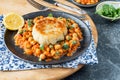 Vegan potato cake and chickpea curry